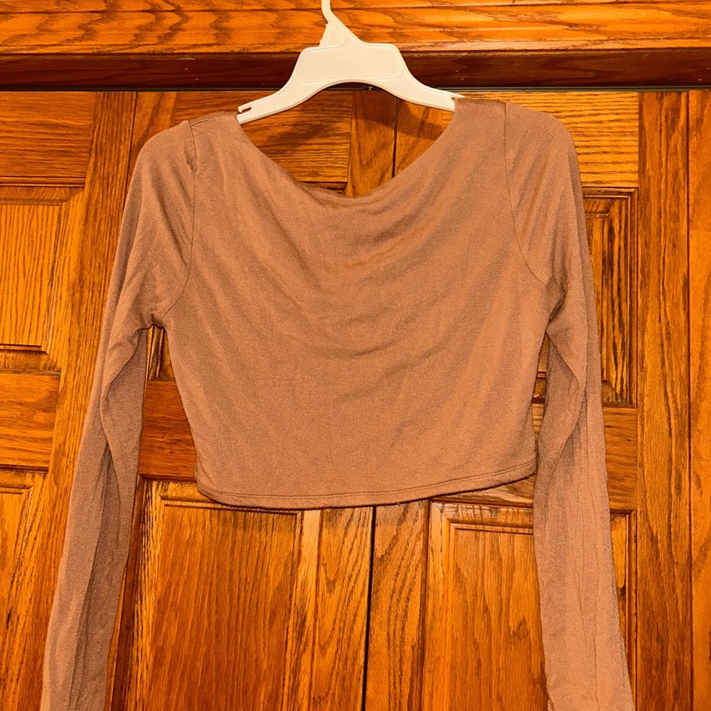 Naked Wardrobe Women’s Tan Long Sleeve Crop Top - Picture 5 of 6